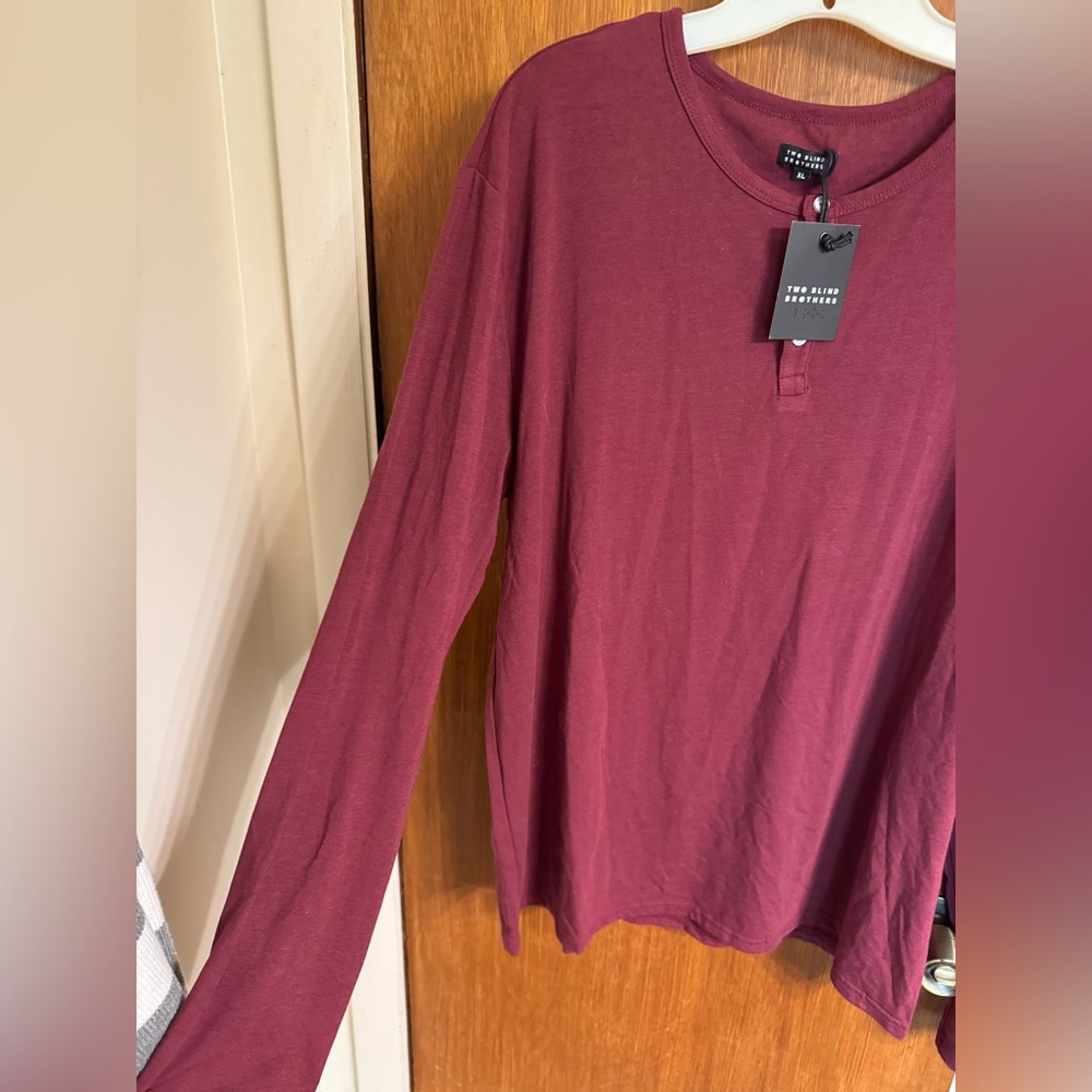 NWT men’s long sleeve polo size XL from Two Blind Brothers, color is burgundy - Picture 11 of 13